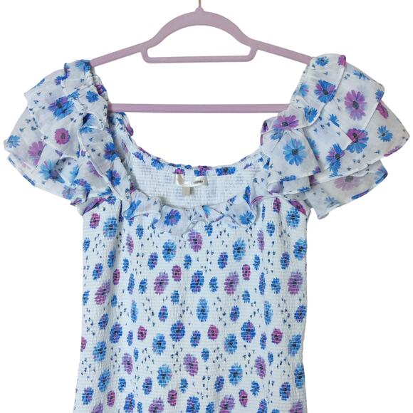 LoveShackFancy Smocked Kodie Mini Dress Purple Blue Floral Ruffle Sleeve Small - Picture 6 of 15